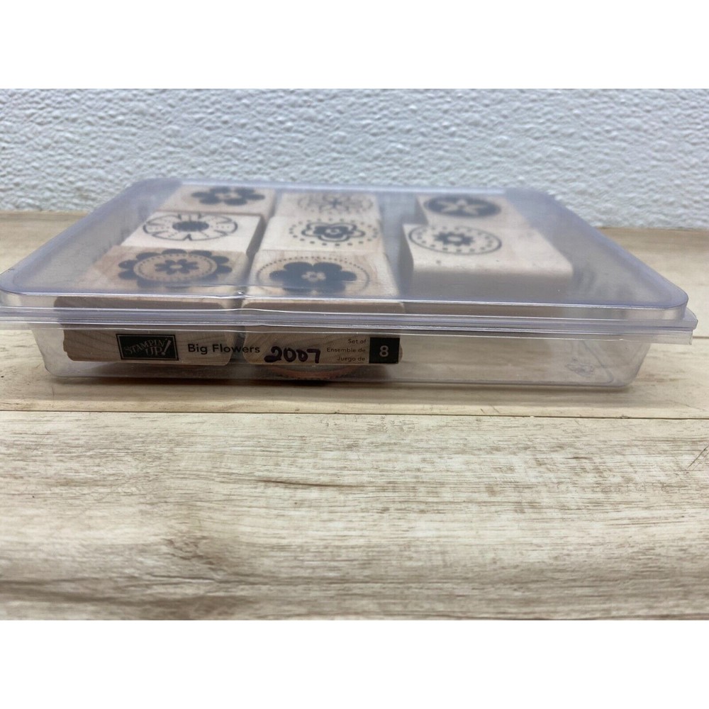 Stampin Up Big Flowers Set Of 8 Wood Mounted Rubber Stamps - Picture 3 of 4